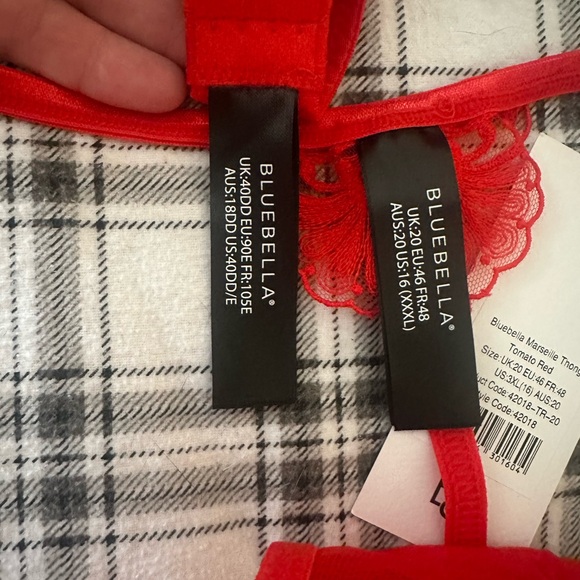 Blue Bella Marseille Embroidered Floral Bra &Thong Panies In Tomato Red NWT 40DD - Picture 13 of 16